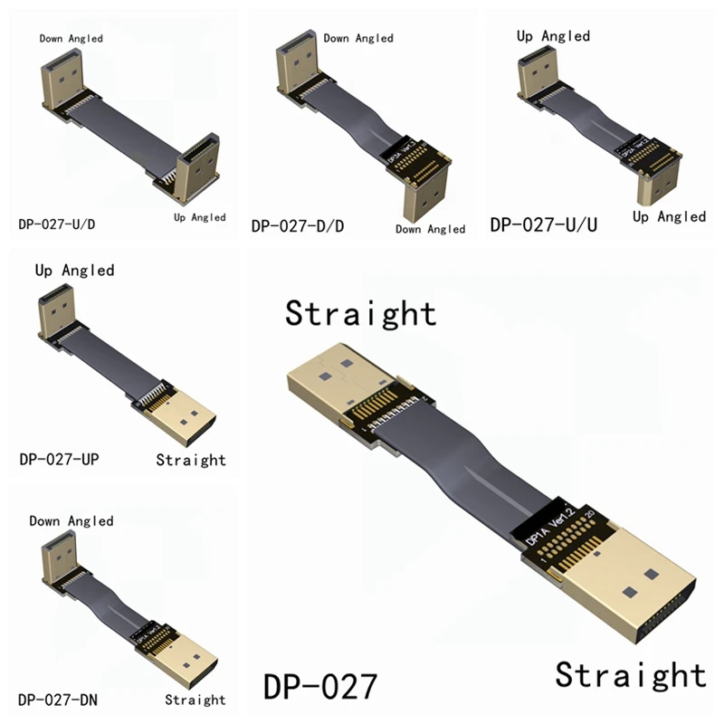 Ultra FHD DisplayPort Male To DisplayPort 90 Degree Up Down Angled Connector Adapter Cord FPC FPV Flat DP Cable 2K 4K 60HzCable