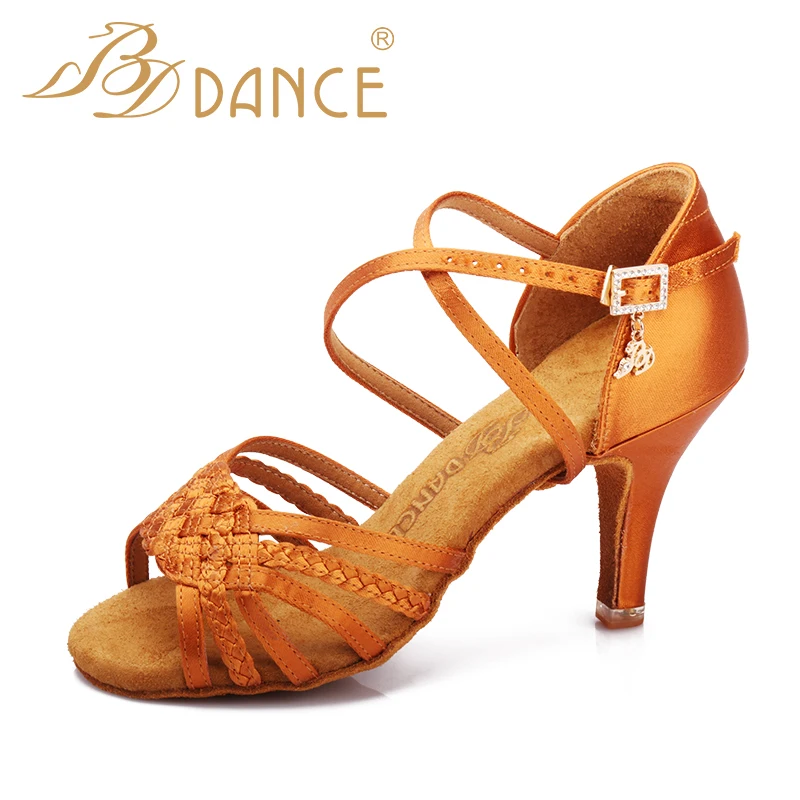 BD Dance Shoes Women Latin Dance Shoes resistant and comfortable soft Sole   Satin dance shoes 2360-b3 Free Shipping