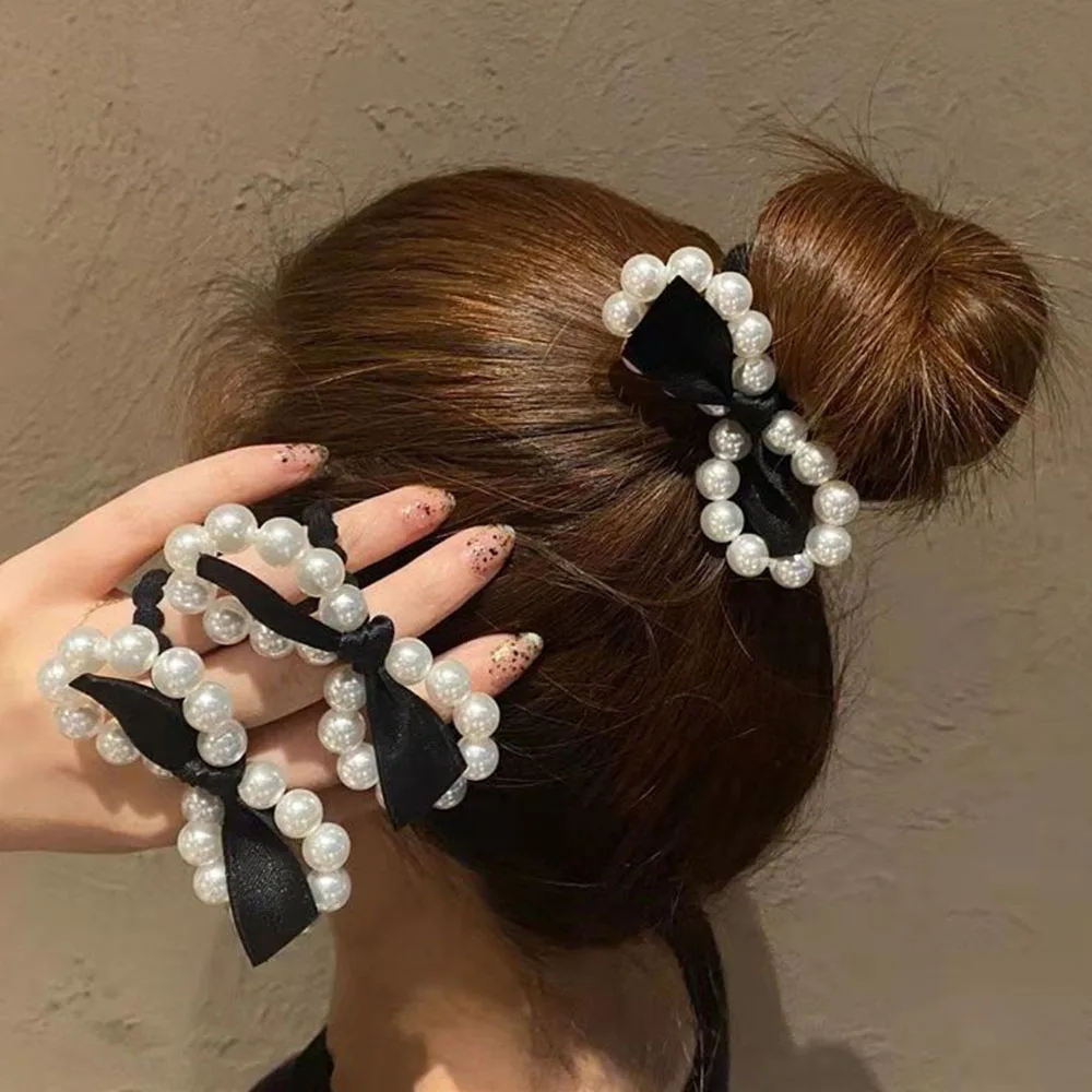 Woman Big Pearl Hair Ties Fashion Korean Style Hairband Scrunchies Girls Ponytail Holders Rubber Band Hair Accessories