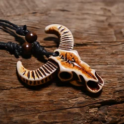 FX037 Tauren necklace Cow's skull pendant Cool ox head Choker Retro Jewelry Tribal style Imitation Yak Bone necklace Amulet Gift