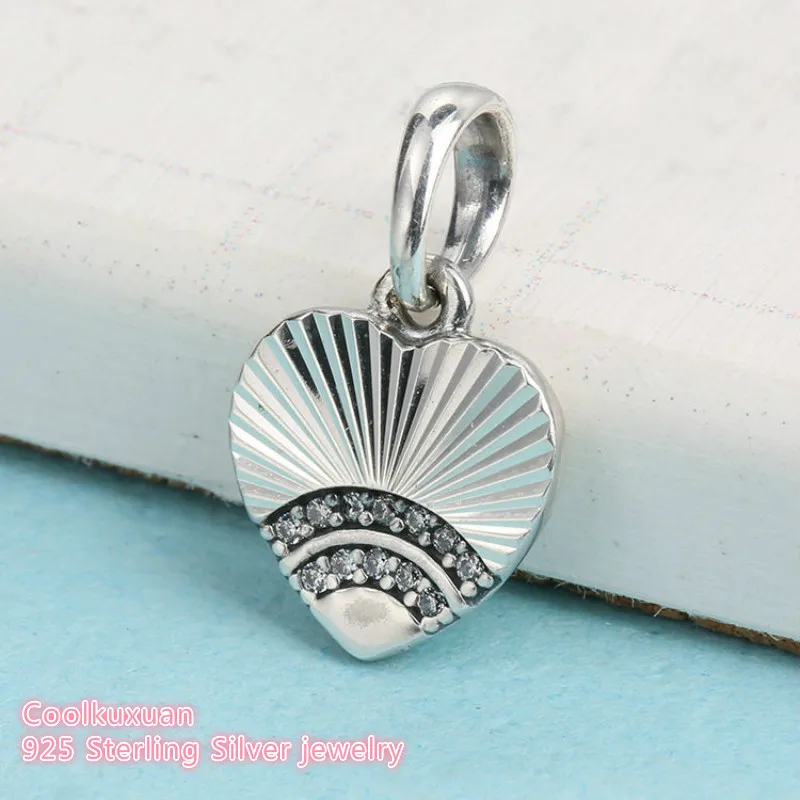

Summer 100% 925 Sterling Silver Fan of Love Pendant, Clear CZ Beads Fit Original Pandora Charms Bracelet DIY jewelry