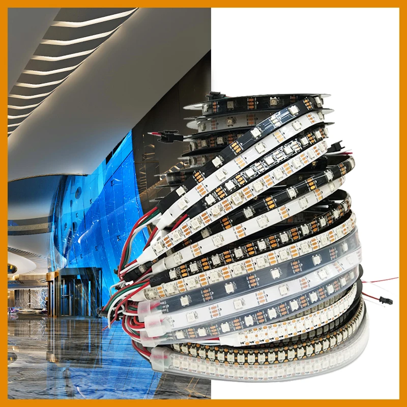 WS2812B 1m 2m 3m 5m WS2812 LED Strips, Intelligent Individually Addressable RGB Lights, Black/White PCB DC5V TV Backlight Led Ta