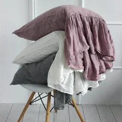 Pure Linen Ruffle Pillow Sham Cover, One Side Ruffles, Decorative Pillowcase, Cushion Cover, Throw Case