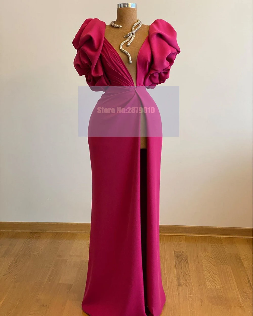 Fuchsia Elegant Designer Evening Dress Sheath Necklace Floor-Length Slit Robe De Soiree Aibye Prom Dress Saudi Arabia 2020 Dubai