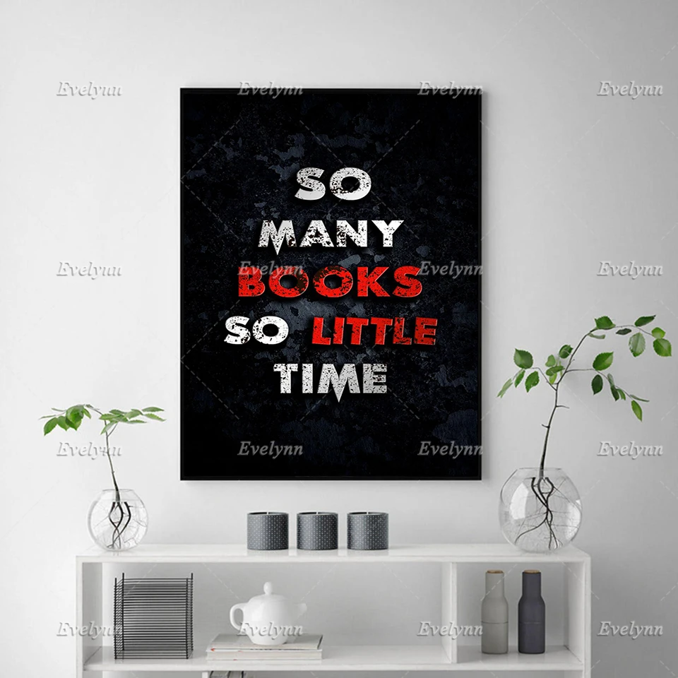 So Many Books Quote Nordic Wall Art Canvas Painting Posters and Print Motivational Pictures for Living Room Decor Floating Frame