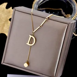 316L Stainless Steel Fashion Fine Jewelry Elegant Noble letter D Sexy Cube Tassel Charms Chain Choker Necklace Pendant For Women