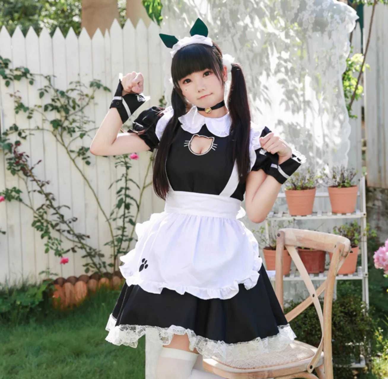 Black Cute Cat Lolita Maid Dress Costumes Cosplay Suit for Girls Woman Waitress Maid Party Stage Costumes