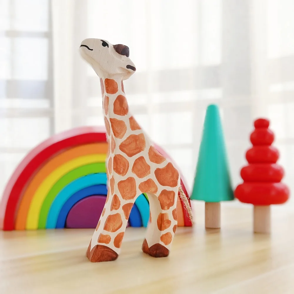 Giraffa in legno naturale Montessori figura fatta a mano grandi animali giocattoli fatti a mano per bambini animali cognizione giocattolo educativo precoce