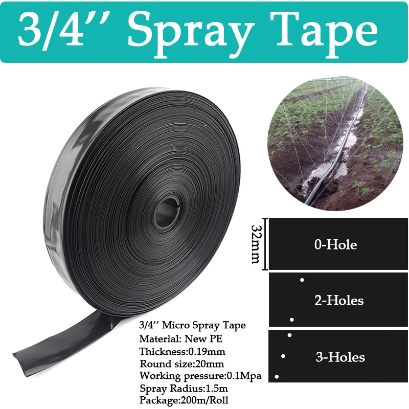 10~50m 3/4'' Φ20mm Micro Irrigation Spray Tape 0~5Holes Agricultural Irrigation Soft Hose Greenhouse Under Membrane Film Tube