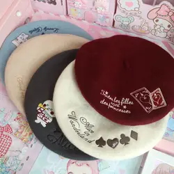 Cute Japanese soft sister lolita strawberry Korean Beret woolen hats beret painter cap female sweet biscuits