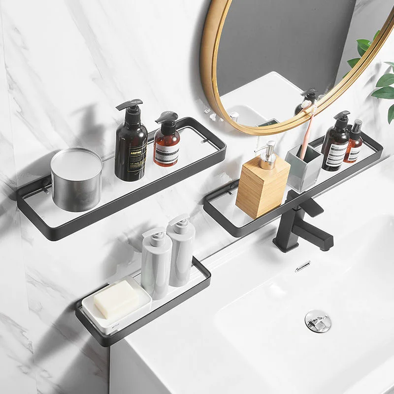 Bathroom Shelf Aluminum Square Shower Shelf Glass Shower Shelf Black Finish Storage Basket Storage Rack Bathroom Accessory