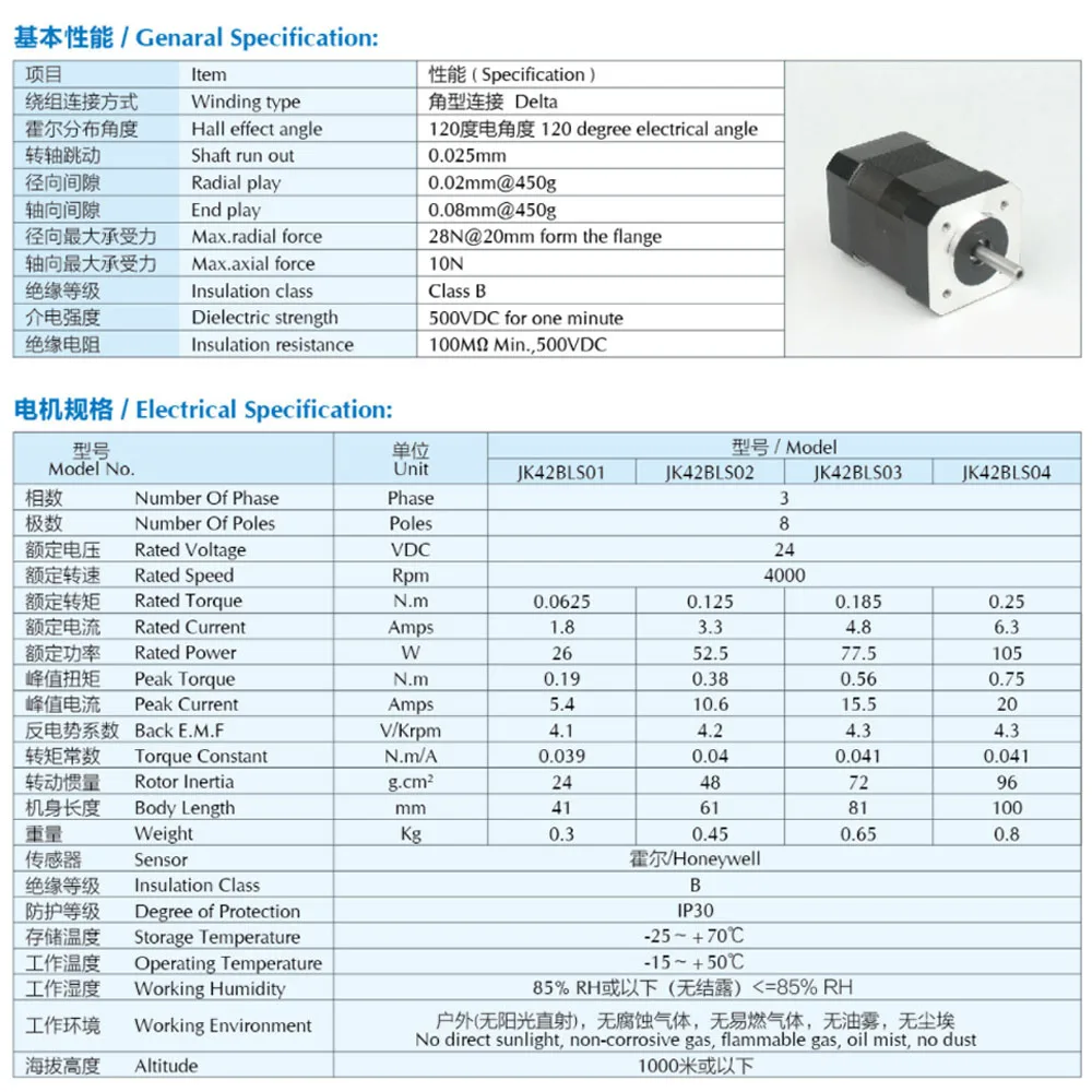 4000Rpm 24V  DC 42BLS01 42BLS02 42BLS03 42BLS04 42mm Square BLDC Motor 3-Phase 26-105W Brushless Motor with Hall-Sensor