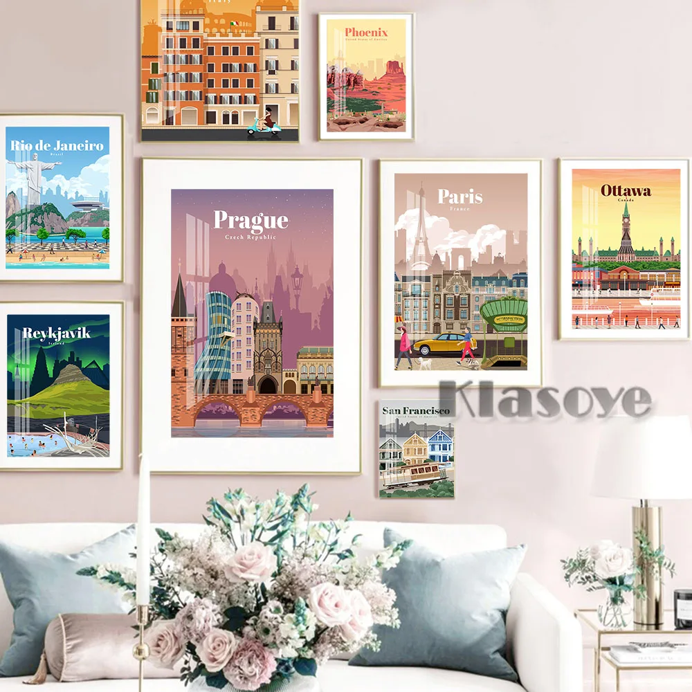 World City Travel Map Poster New Delhi Milan Oklahoma City Canvas Painting New York Montreal Print Art Wall Picture Home Decor