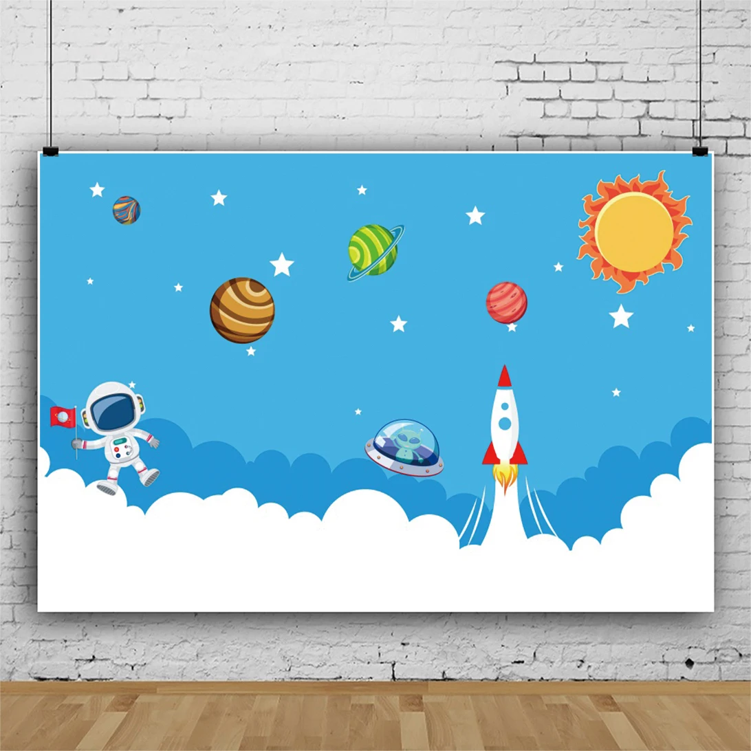 Laeacco Cartoon Children Backdrops For Photography Universe Spaceship Star Room Decor Customized Banner Poster Photo Backgrounds