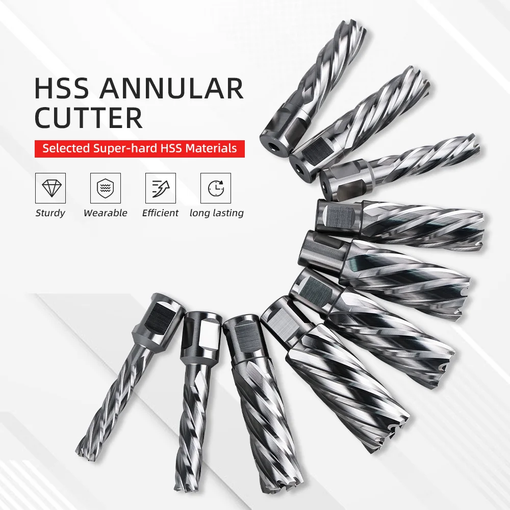 2'' Annual Cutter Set for Drill Press 11 PCS 7/16'' to 1-1/16'' HSS Annual Cutter with 2 Pilot Pin