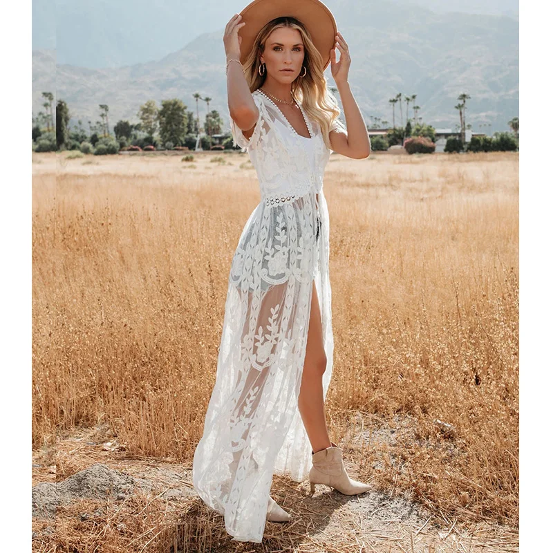 الستر لشاطئ طويل الدانتيل الشاطئ فستان المرأة السباحة التستر حجم كبير صيدا دي برايا رداء دي بلاج قفطان الشاطئ التستر #2