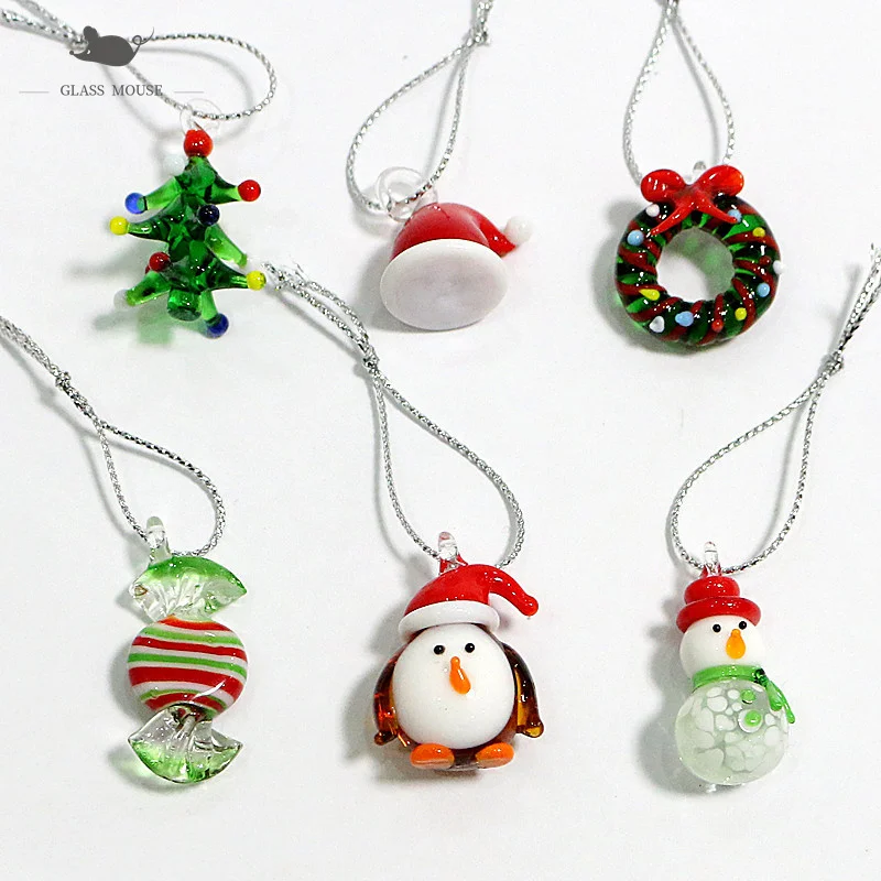Mini Handmade Glass Green Christmas Tree Figurines Ornament Silver Foil Design Hanging Xmas Decoration Charm Pendant Accessories - Image 3