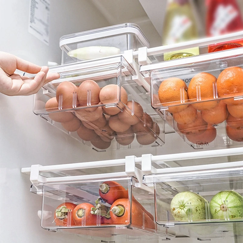 Kitchen Refrigerator Transparent Organizer Pull-Out Storage Box Eggs Vegetable Fresh-Keeping Food Fridge Drawer Kitchen Supply