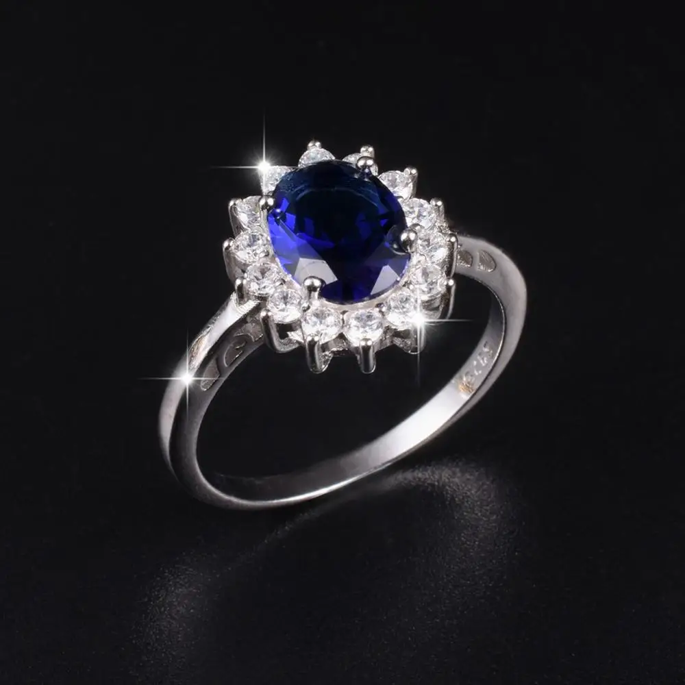 Princess Diana William Kate Middleton\'s 3ct Blue Sapphire Engagement rings finger Luxury 925 Sterling Silver Rings for Women