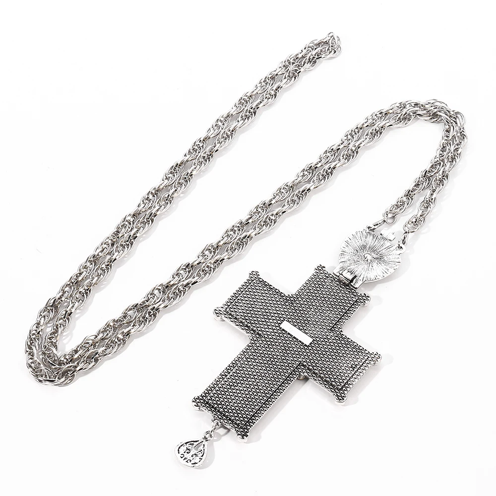 Vintage Silver Color Orthodox Russia Cross Russia Jewelry Pastor Craft Crucifix Religious Pendant Necklace With 120CM Chain