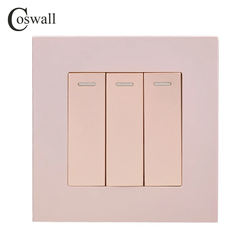 COSWALL Simple Style PC Panel 3 Gang 1 Way On / Off Wall Light Switch Rocker Switch White Black Grey Gold Color AC 12-250V 16A