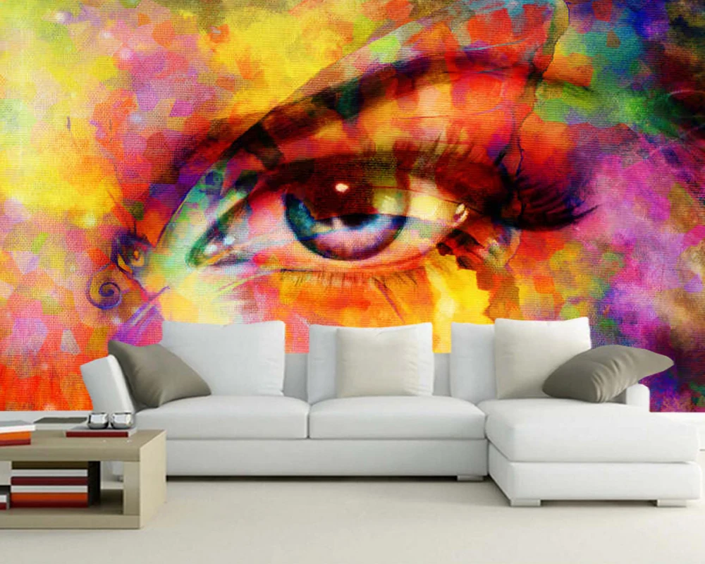 Papel de parede Abstract colorful eyes and butterfly mixed watercolor 3d wallpaper,living room tv bedroom restaurant bar mural