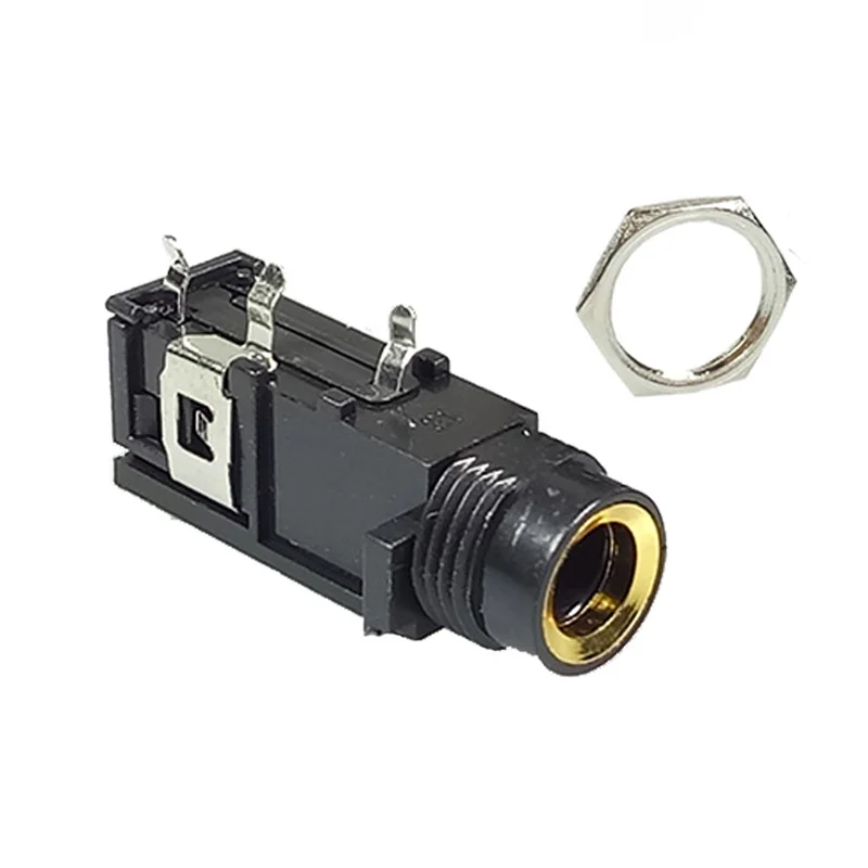 100pcs/lot 6.35mm Mono Female Jack PCB Panel Mount Microphone Socket 1/4 Inch Mono Chassis Audio Connector Wholesales