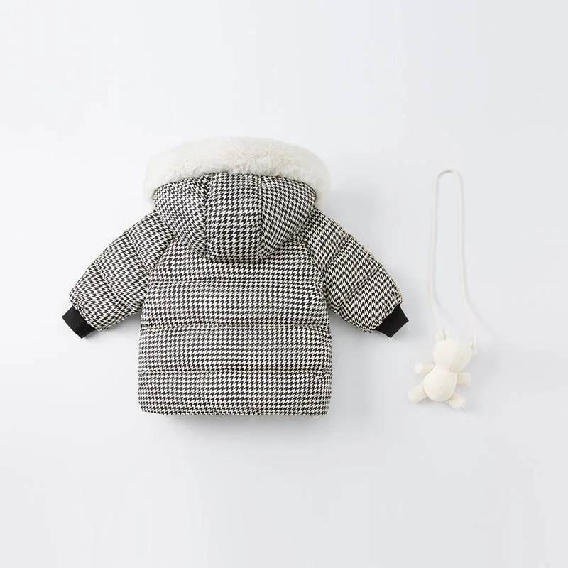 DBM20447 dave bella winter baby girls plaid down coat children 90% white duck down padded kids jacket with a small bag