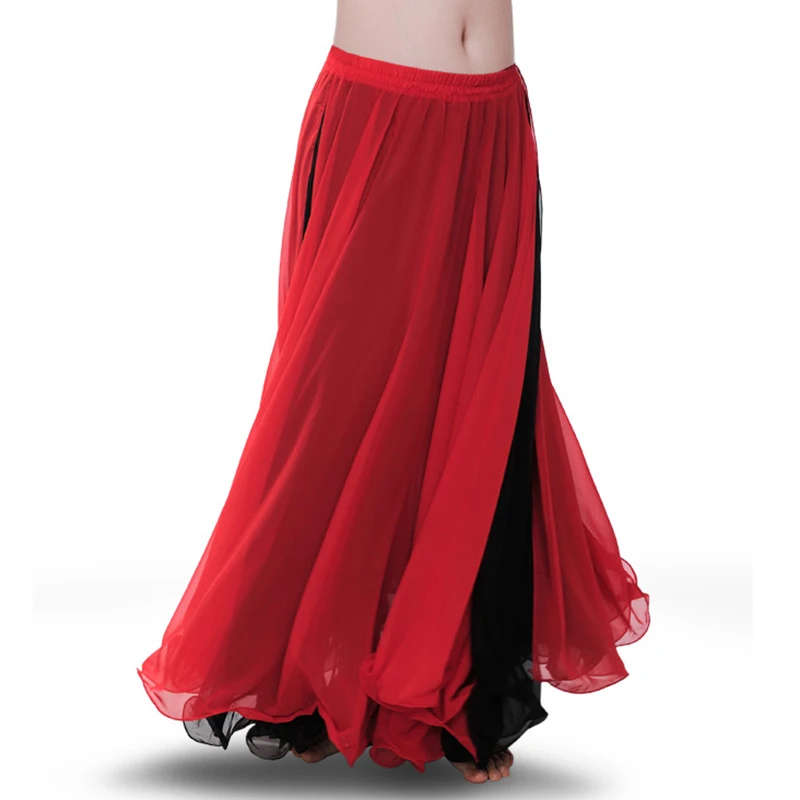 Performance Belly Dance Clothing Long Maxi Skirts Reversible 2-Layer Double Color Women Belly Dance Chiffon Skirt (without belt)