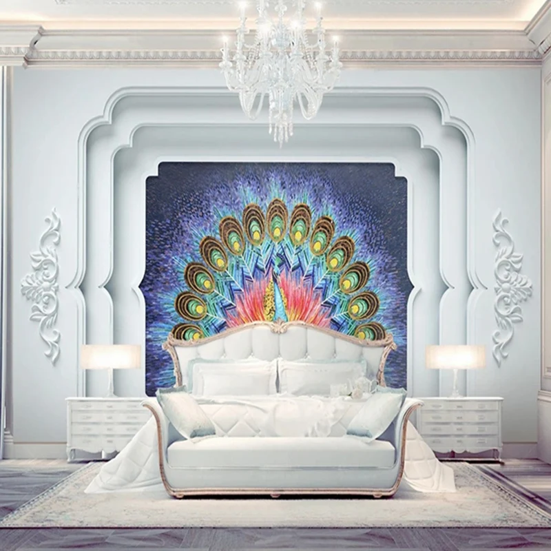 Custom 3D Photo Mural European Embossed Arch Colorful Peacock Wallpaper Roll for Bedroom Living Room Wall Decor Non-woven Paper