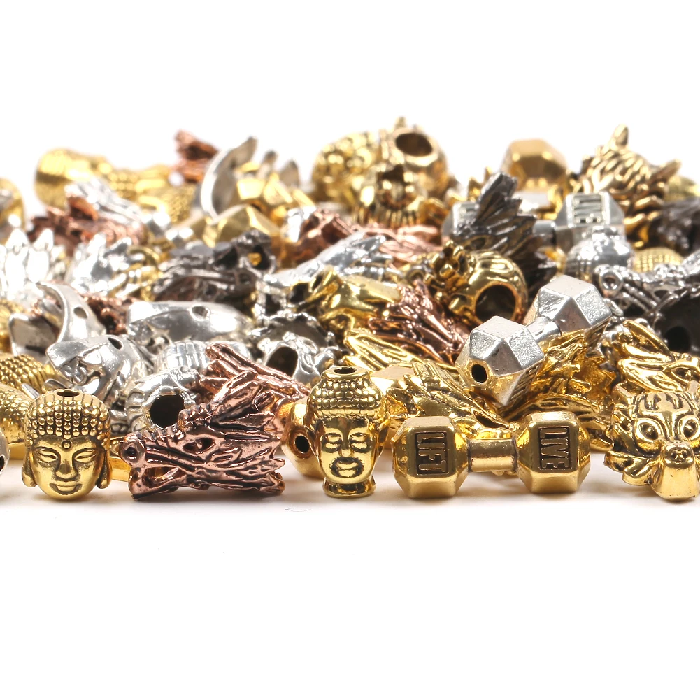 10pcs Antique Dragon Owl Gladiator Buddha Leopard Head Spacer Beads Charm DIY Bracelets Beads for Jewelry Making Accessories