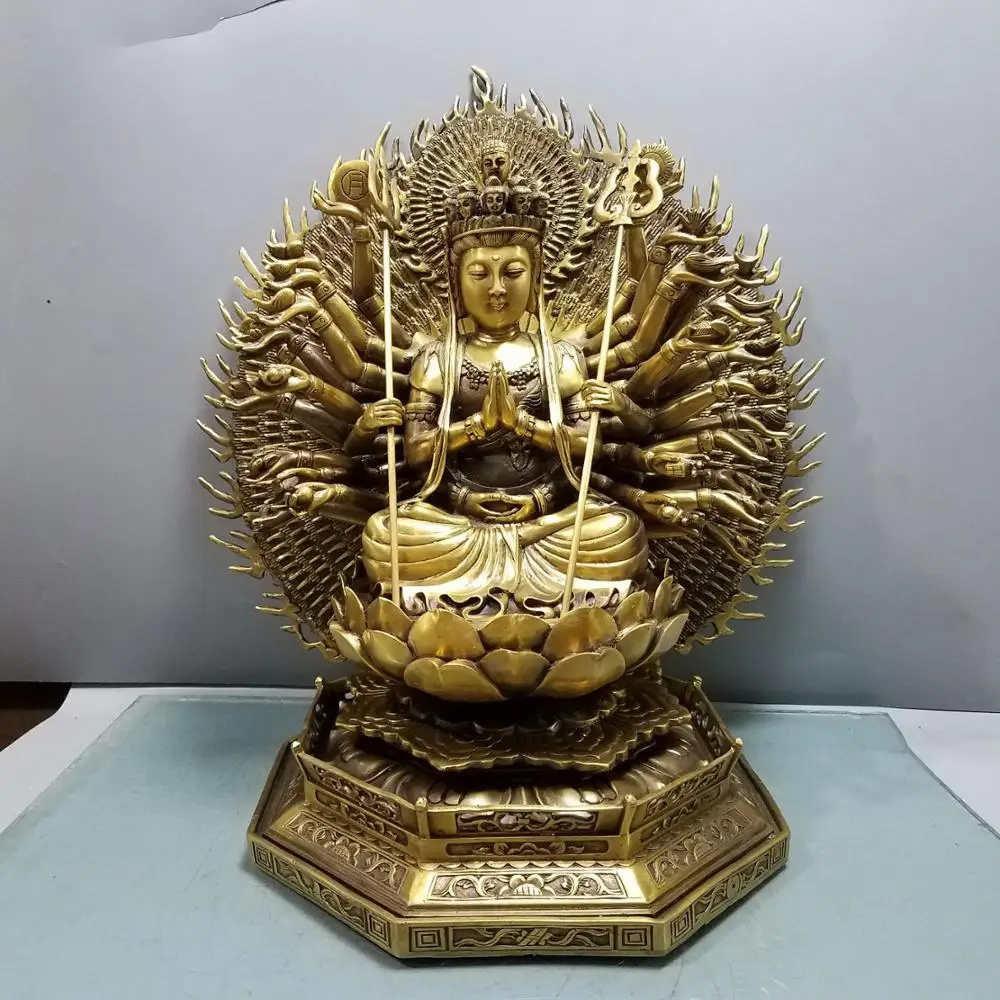 

17”Tibetan Temple Collection Bronze 1000 arm Guanyin Cundhi bodhisattva Backlight Sitting Buddha Worship Hall Town house