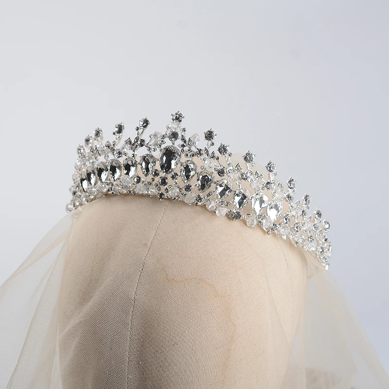 Baroque Magnificent Rhinestone Bridal Crown Tiaras Vintage Silver Color Crystal Beads Diadem for Women Wedding Hair Accessories