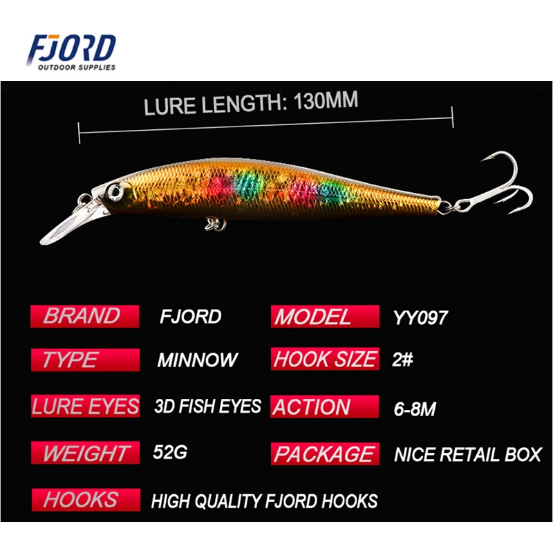 FJORD 130mm 52g Sinking Fishing Lures Fake Sea Crankbait Whopper Plopper Artificial Mid-water Bait Summer Ocean Fishing Supplies
