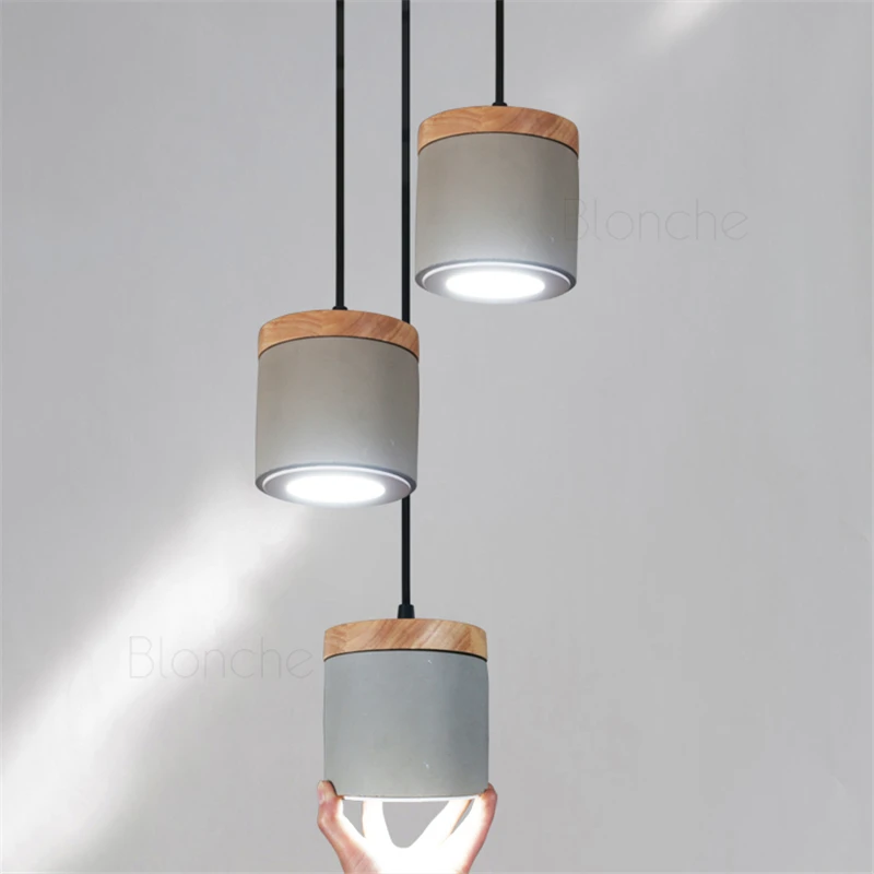 

Modern Led Cement Pendant Lamps Round Wood Hanging Lights Loft Fixtures for Living Room Bedroom Kitchen Decor Nordic Luminaire