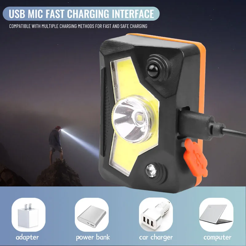 Portable USB Rechargeable LED Headlamp Powerful Induction Headlight 18650 Mini LED Front Lamp Waist Light for Running,Fishing