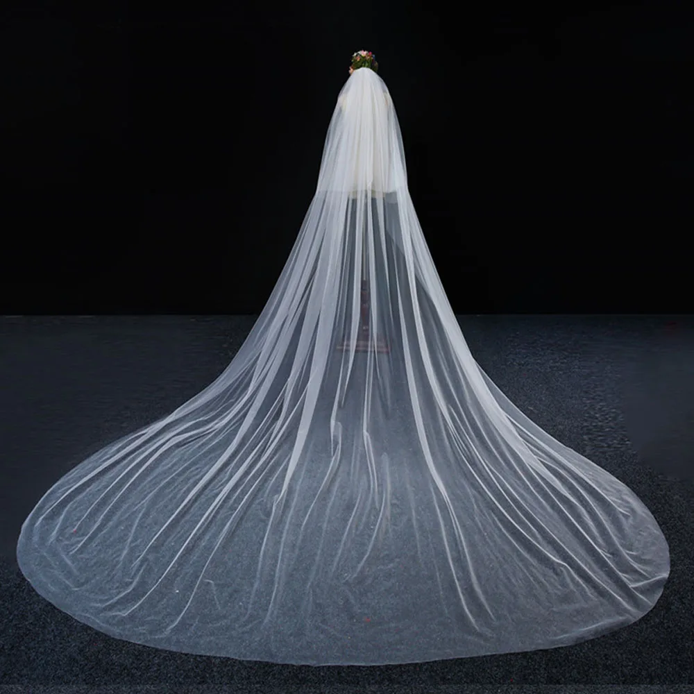 

Elegant Long White Veil Hair For Women Accessory Cathedral Bride Wedding Costume Party Head Wear Soft Tulle Free Shipping