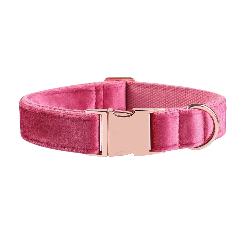 Unique Style Paws Velvet Dog Cat Collar Hot Pink Adjustable Collar and Leash Set