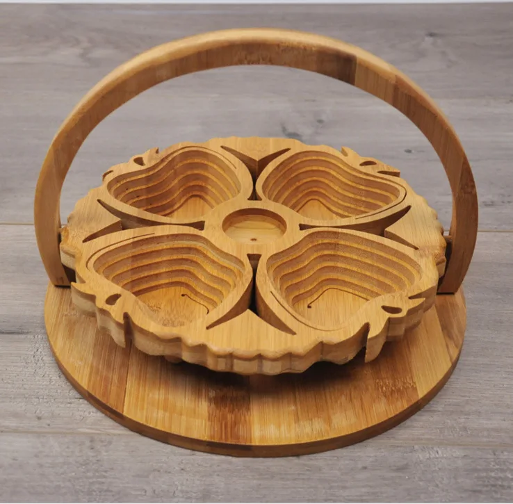 Folding Apple Bamboo Fruit Basket Portable Collapsible Storage Basket Folding Creative Fruit Plate Eco-friendly Home Decor