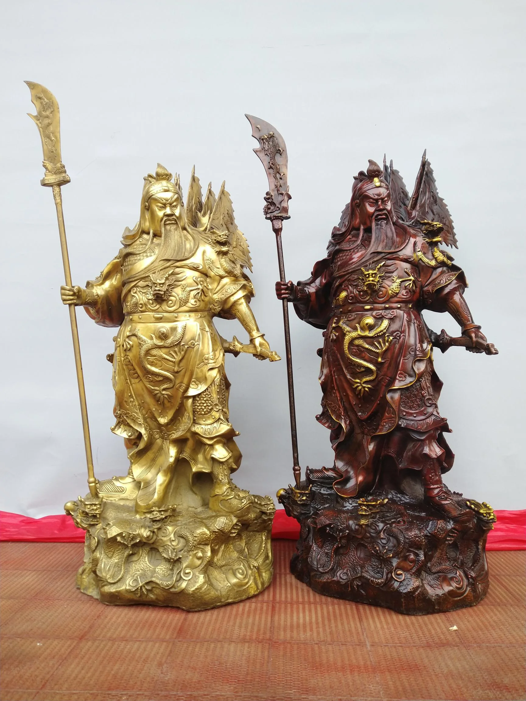 89CM Recommended Decorations For Halls Offices Dragon Base Qinglong Knife Guard Back Flag Guan Gong General   Bronze Statue