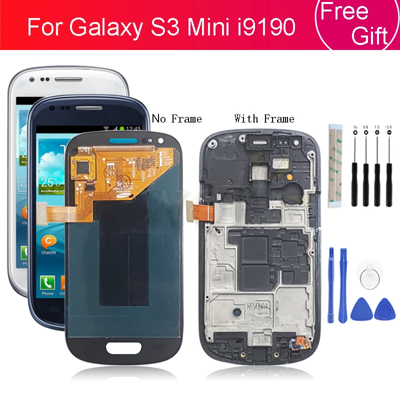 Super AMOLED LCD for SAMSUNG Galaxy S3 Mini SIII LCD Display Touch Screen Digitizer i8190 GT-i8190 i8195 i8200 With Frame+Tools