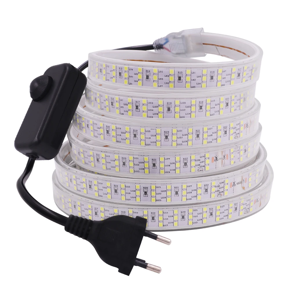 

Super Bright 276Leds/m SMD 2835 220V LED Strip Lamp Waterproof Three Row LED Tape Rope Flexible LED Light Outdoor Decoration