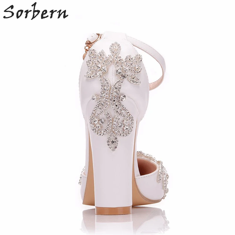 Sorbern-zapatos de tacón alto con cristales para mujer, calzado con punta puntiaguda y correa en el tobillo, tacones de dos piezas con diamantes de imitación, para novias