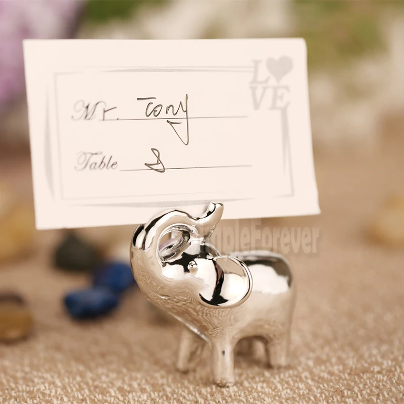 

Wholesale 50pcs Silver Baby Elephant Place Card Holder Table Number Photo Storage Clip for Wedding Party Table Decorations