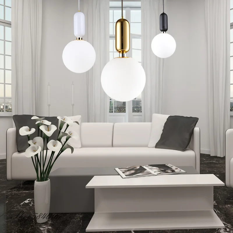 Imagem -06 - Nordic Designer Pendant Lights Bola de Vidro Leitoso Lâmpada Suspensa para Sala de Estar Sala de Jantar Suspensão Criativa Hanglamp