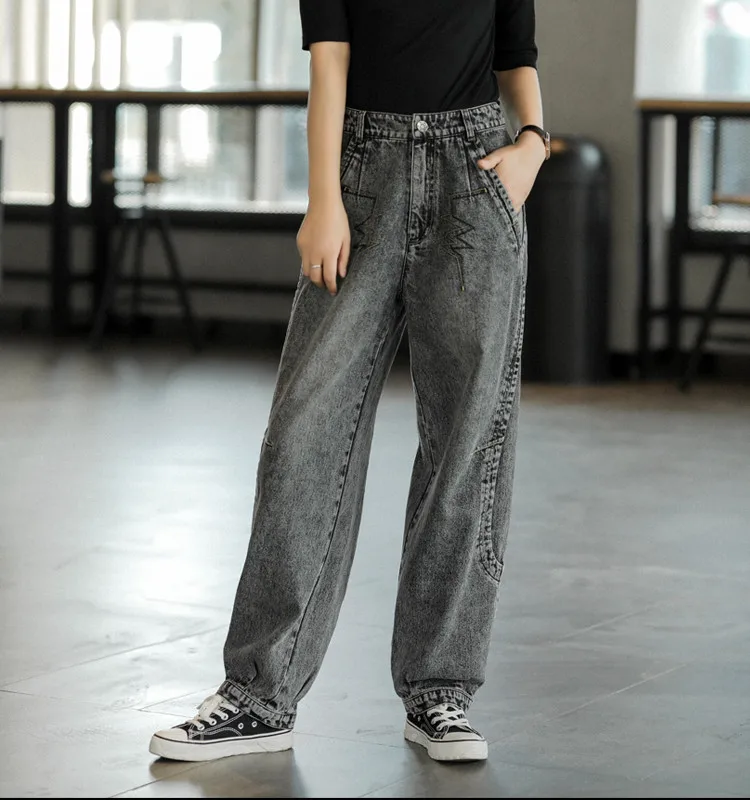 6485 High Waist Women Harem Jeans Baggy Streetwear All-Match Fashion Casual Cotton Spring Fall Popular Female Denim Trousers