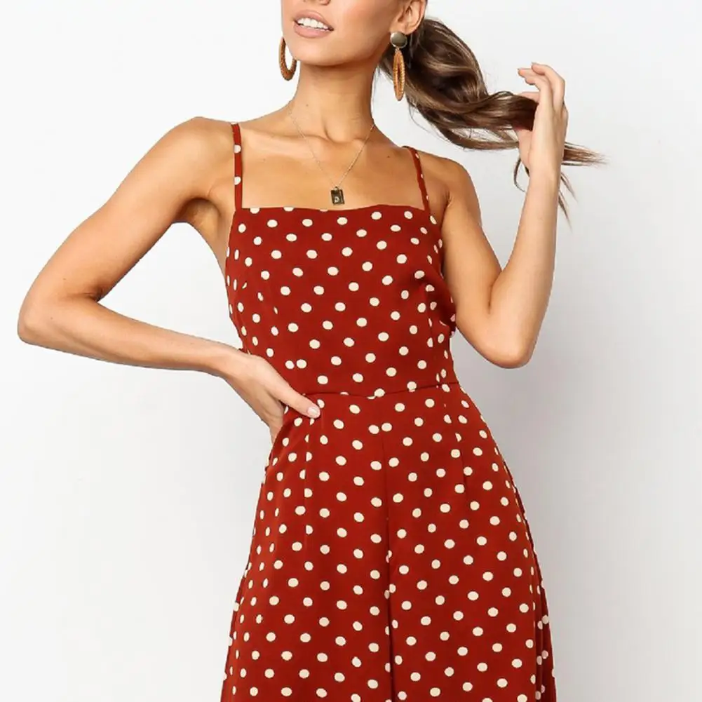 

Elegant Sexy Jumpsuits Women Sleeveless Polka Dots Loose Trousers Wide Leg Pants Rompers Holiday Backless Bow Leotard Overalls