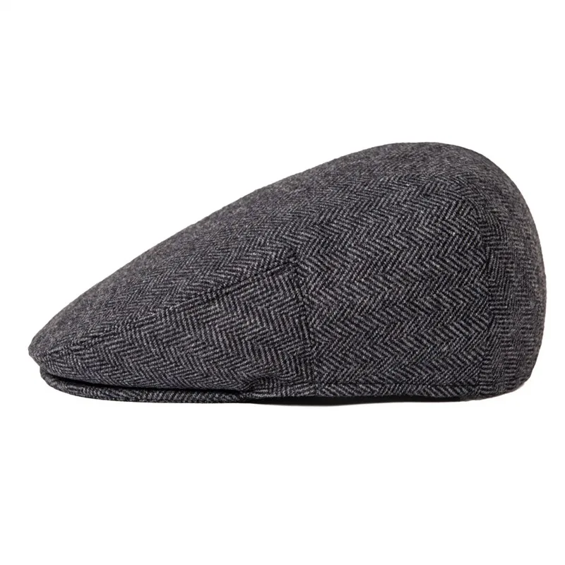 JANGOUL Wool Flat Cap for Men and Women, Herringbone Newsboy, Khaki Ivy Hat, Cabbies Driver Beret, Boina 002, 100%