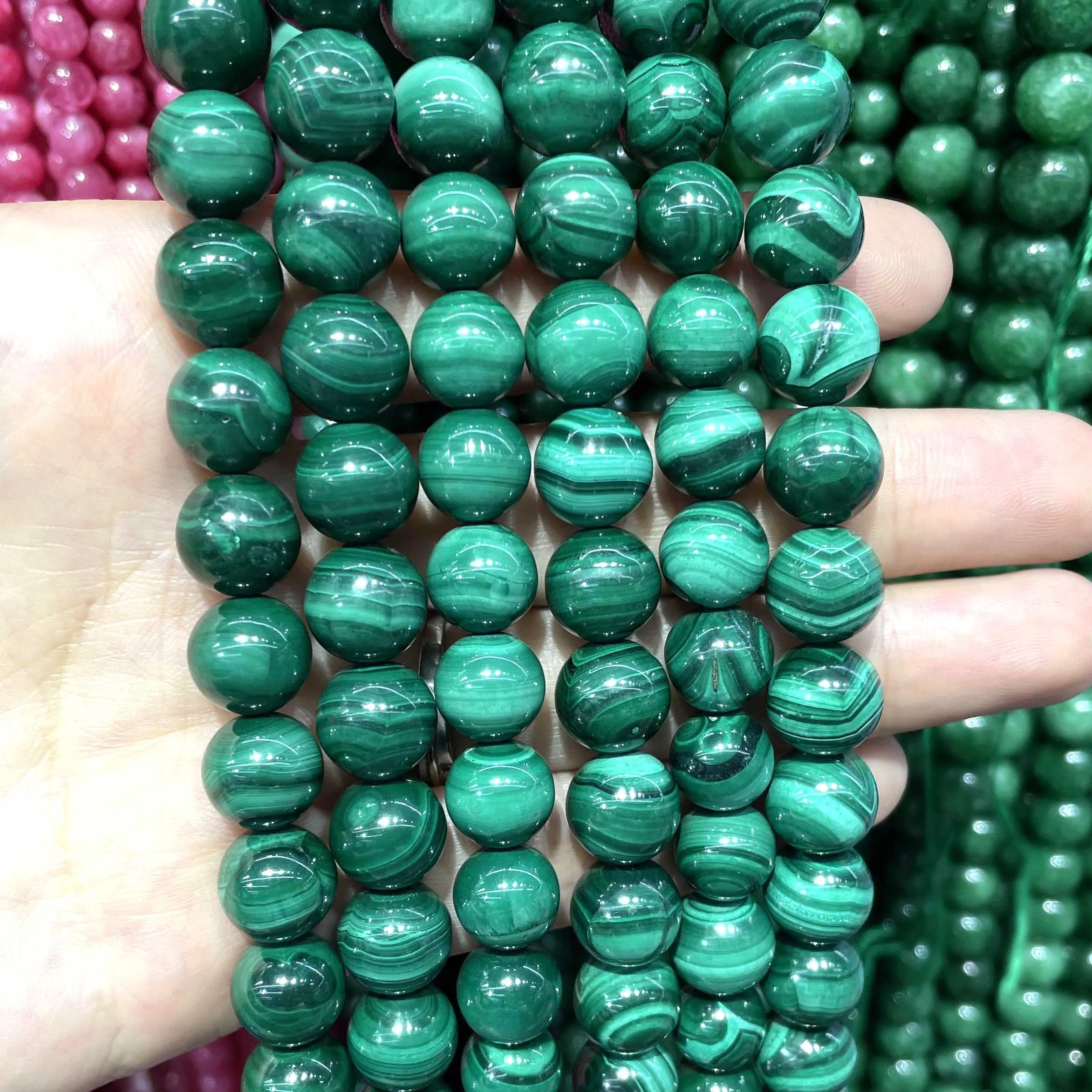 Natural Genuine Stone Green Malachite Round Loose Beads For Jewelry Making DIY Bracelet Necklace Accessories 4/6/8/10/12mm