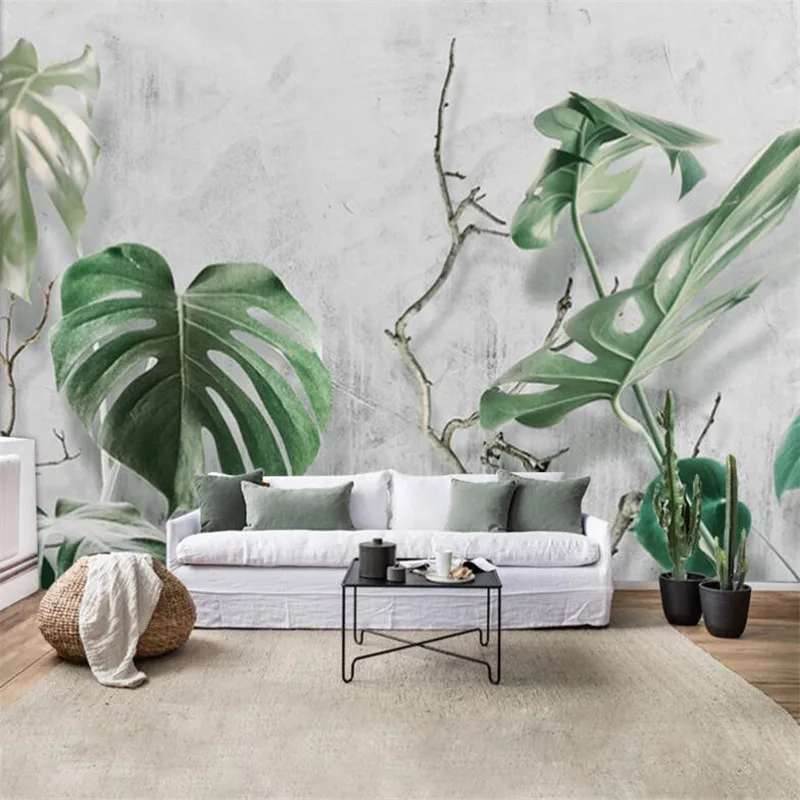 Milofi customized 3D printing wallpaper mural green plant monstera branches stereo bedroom TV background wall